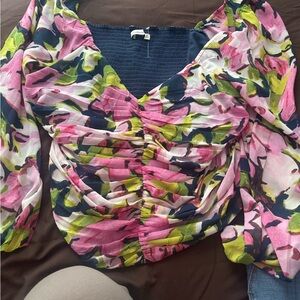 Abercrombie & Fitch Pink Floral Ruched Blouse